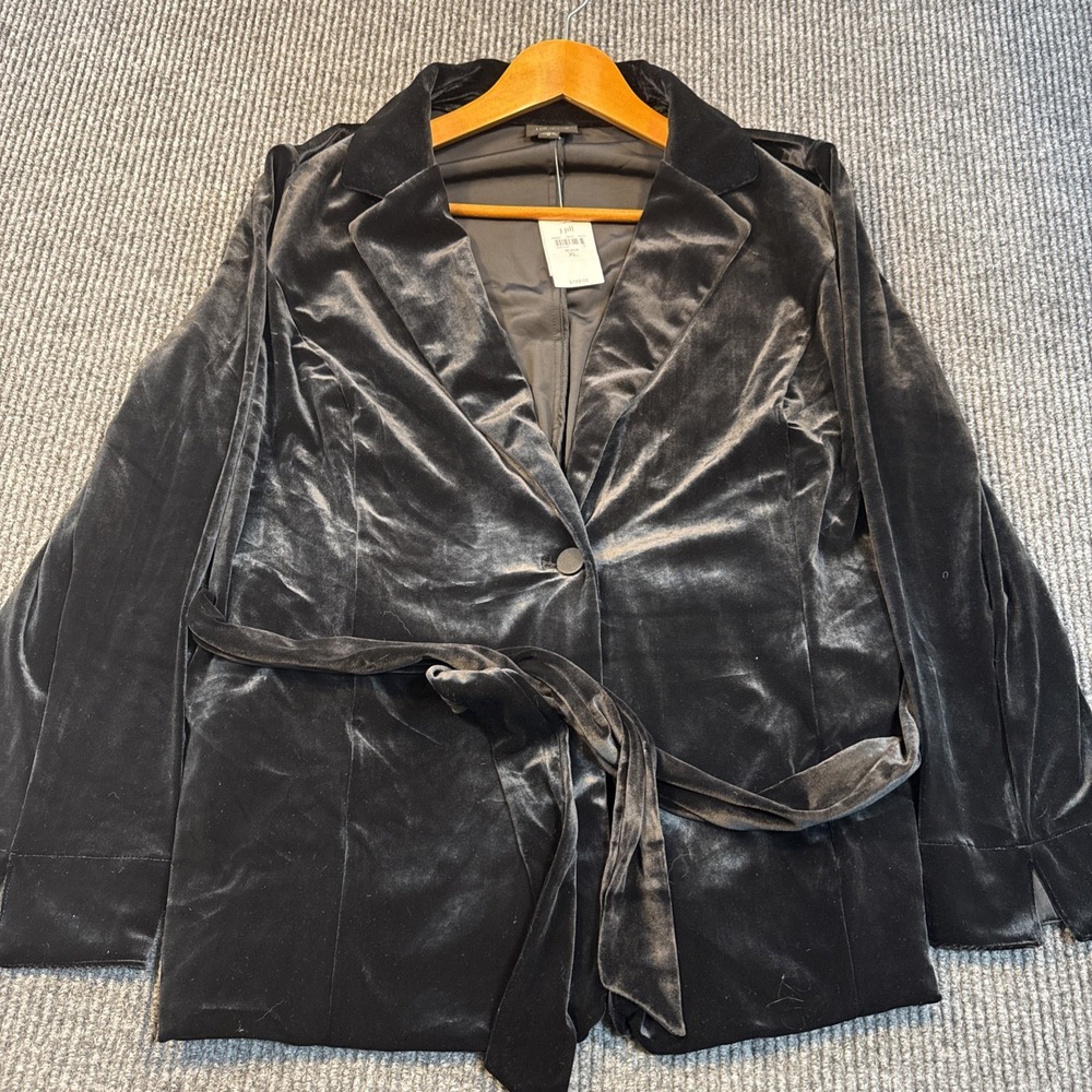 J Jill Velvet Blazer Womens Size XL Black Silk Blend One Button Pockets Elegant - Picture 2 of 8